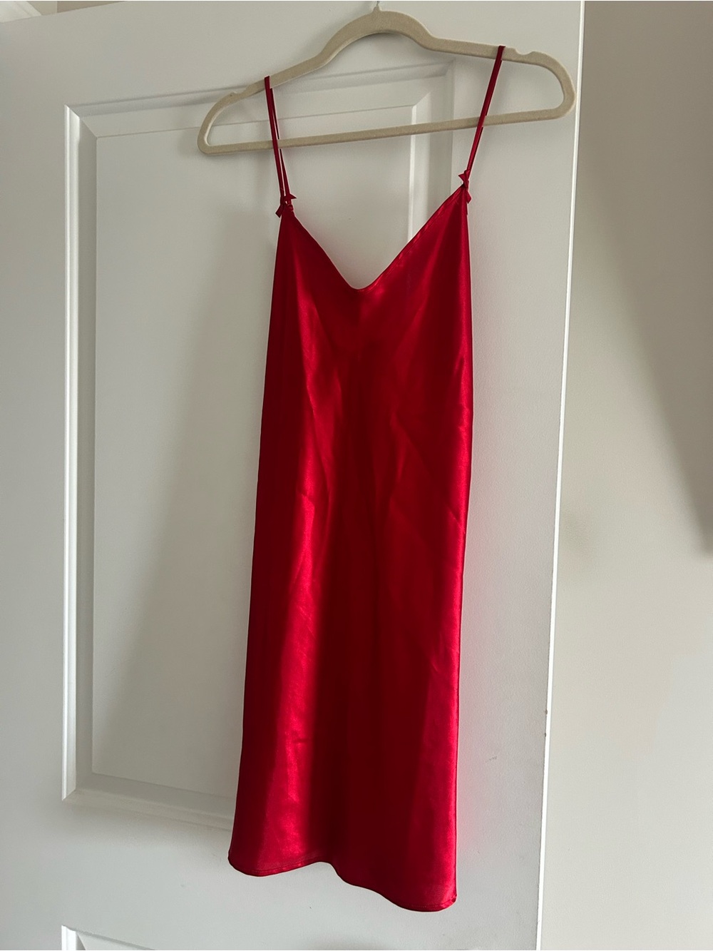 La SENZA Ruby Red Satin Chemise with Spaghetti Straps